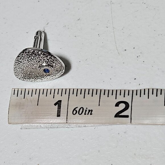 Elegant Blue Gemstone Silver Tone Cufflink Textured Design Mens Fashion Jewelry - Picture 4 of 4